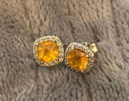 Golden Topaz With Diamonds Earrings