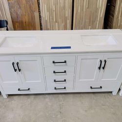 “72” Bathroom Vanity double sink, Soft Close Solid Wood in White Color with Top in White  $1149 