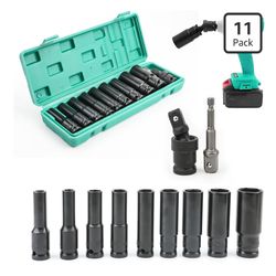 Impact socket set, 1/2", deep 80mm impact, metric, tools