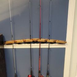 Authentic Bourbon Whiskey Barrel Wall Mountable Fishing Rod Racks