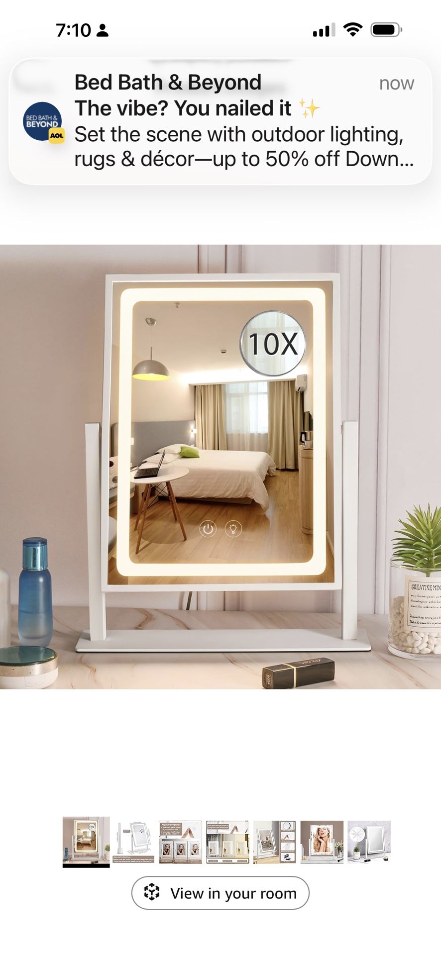 Vanity Mirror with Lights, Hollywood Makeup Mirror, Touch Control, 3 Color Lighting Modes, Dimmable, Detachable 10X Magnification Mirror, 360 Rotation