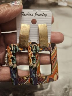 Floral colorful and vibrant wood hoops with gold bar