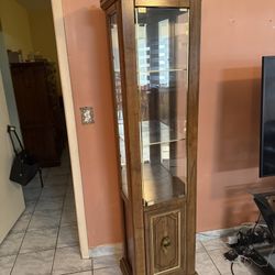Solid Wood Lighted Curio Cabinet with Glass Shelves