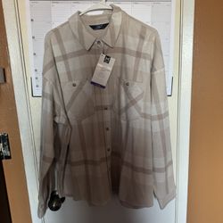 Member's Mark Womens Cozy Button Down Long Sleeve, Neutral Plaid, Size XXL, New With Tags,  Great Gift  🎁