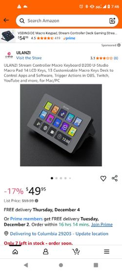 ULANZI Stream Controller Macro Keyboard D200 U-Studio Macro Pad 14 LCD Keys, 13 Customizable Macro Keys Deck to Control Apps and Software, Trigger Act