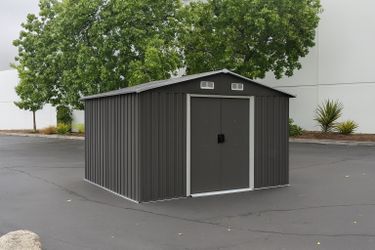 (New in box need assemble) 8’ L x 10’ W x 6.’ H galvanized steel Metal Storage Shed Outdoor Garden Backyard 8’x10’ Storage.