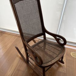 Antique Lincoln Cane Rocking Chair - Gooseneck Rocker