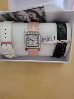 Guess Ladies Watch w/ Breast Cancer Ribbon On Face