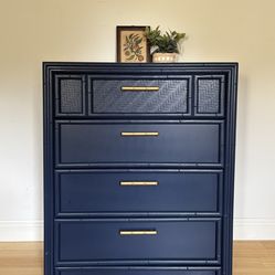 Tall navy blue bamboo dresser