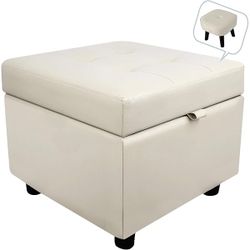 New Leather Ottoman with Storage Square, Ottoman Foot Rest,Foot Stools Ottoman with Storage for Living Room & Bedroom,Kids Room,Side Table Seat Vanity