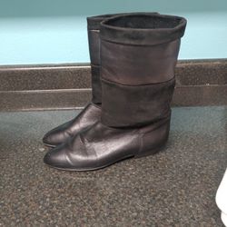 Mid-century Vintage Size 9 Tarantino Black Leather Slouch Boots Made In Spain