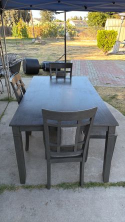 Gray Wood Dining Table with 3 Chairs