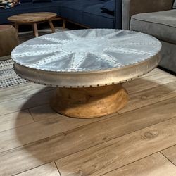 VINTAGE WOOD / METAL COFFEE TABLE ART DECO 
