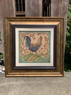 Lovely Square Rooster Framed Wall Art Picture