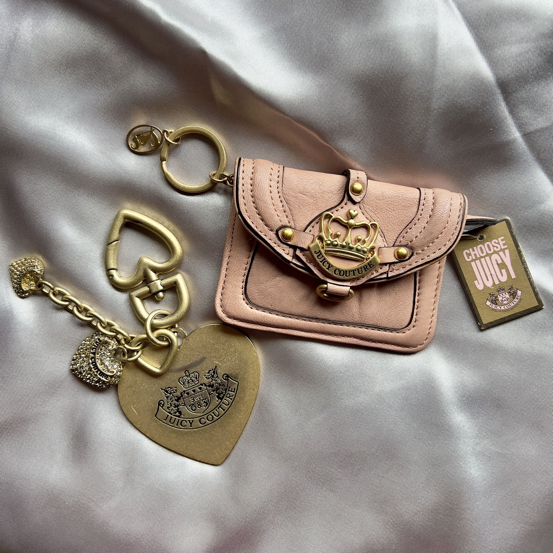 Juicy Couture Y2K Vintage Bundle Mini Compact Wallet & Big Heart Charms keychain