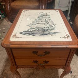 Black And White Ship Painted On Night Table
