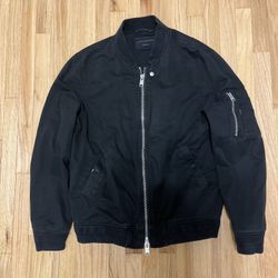 All Saints Black Medium Full Zip Mens Bomber Utility Jacket Distressed Faded