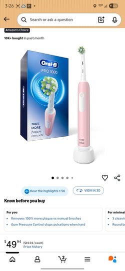 Oral-B Pro 1000 Rechargeable Electric Toothbrush, Pink