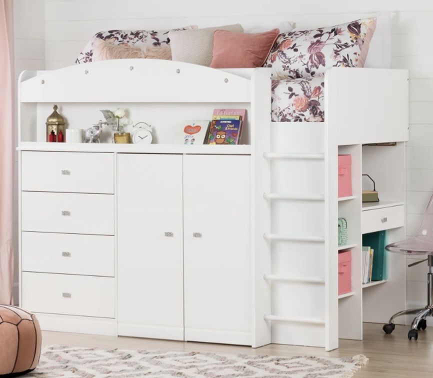 Tiara Twin 4 Drawer Loft Bed with Built-in-Desk by South Shore