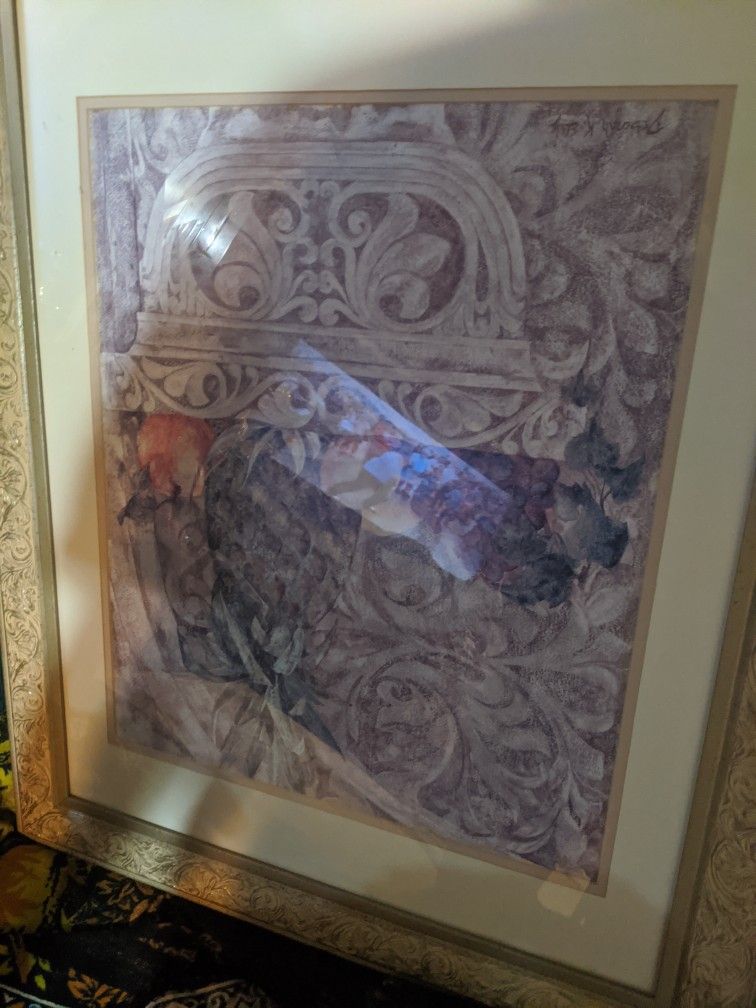 Big Vtg Art Picture Framed