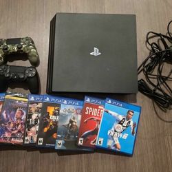 Play Station 4pro W/ 2 Controllers & 8 Popular Games