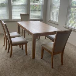 Rustic Solid Wood 6pc Dining Table. Leather Upholstered Chairs And Bench