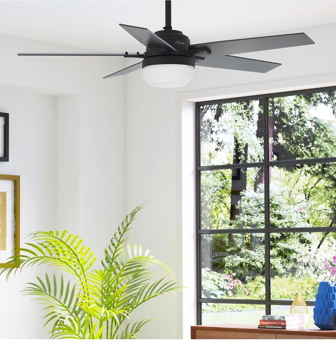 Hunter 52” LED 5 Blade Ceiling Fan Dark Gray Oak. In Box
