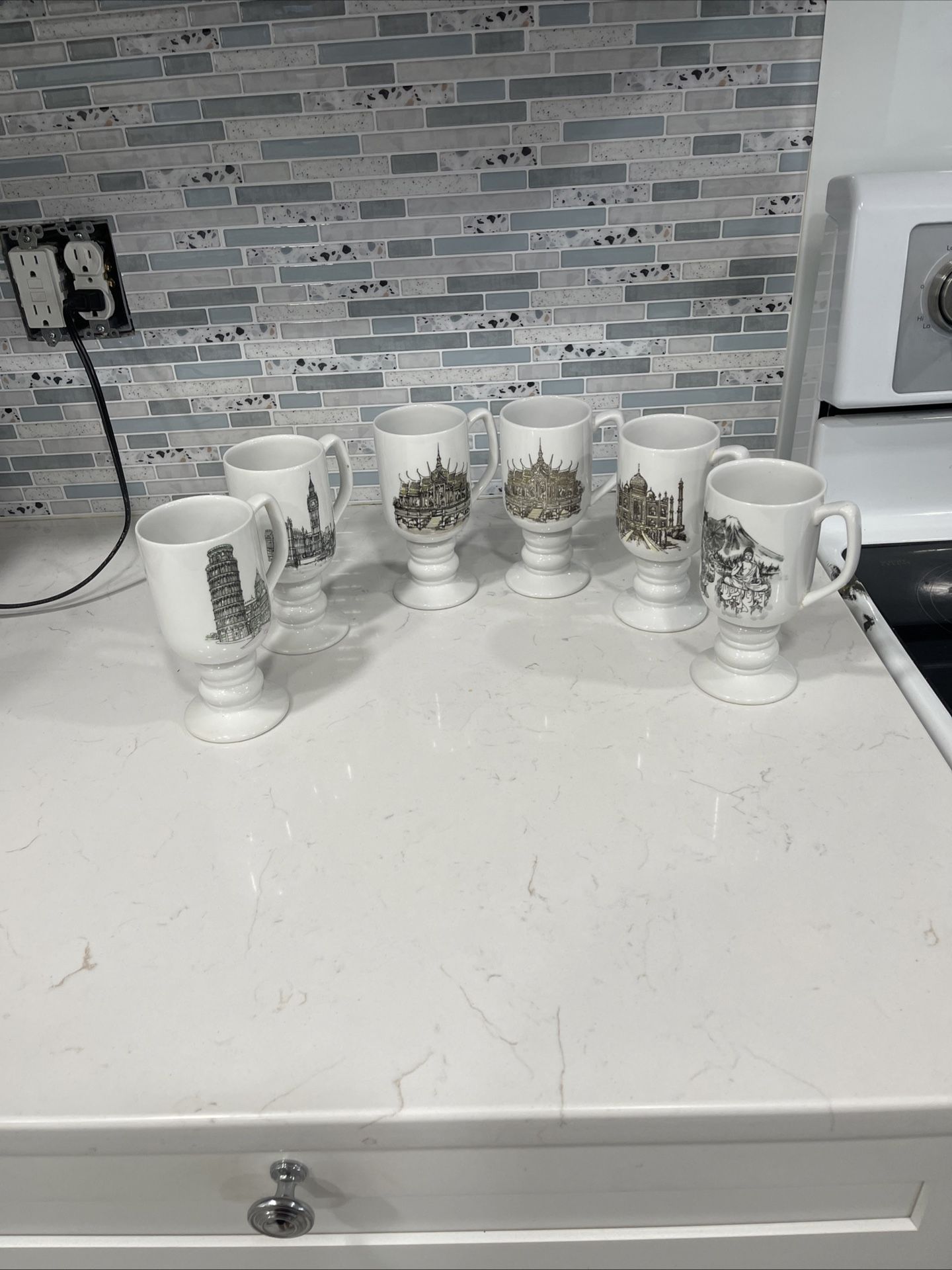 Kay Sons Ironstone Continental Mugs 1965 Set Of Six Pedestal Cups Paris, Italy