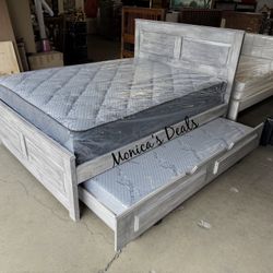 Queen Solid Wood Bed With Twin Trundle And Both Mattresses $840