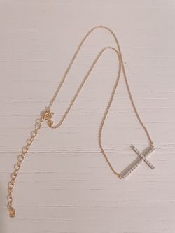 Sideways Cross Necklace, 14k Gold Vermeil, CZ