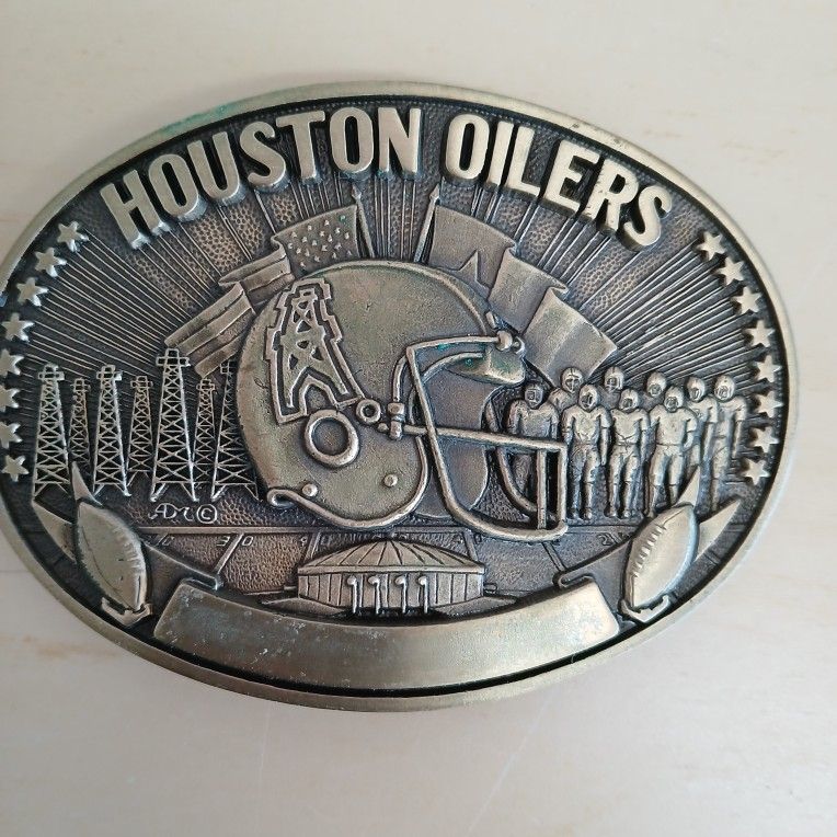 Vintage Solid Brass Houston Oilers Belt Buckle