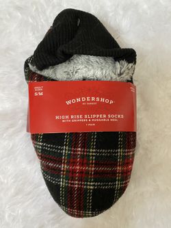 High Rise Plaid Slipper Socks with Grippers & Huggable Heel Adult Size S/M Brand NEW! 