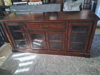 Dark Wood TV Stand with Glass Door Cabinet.....66 x 31 x 20. NICE..NICE...!!