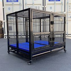 (NEW) $190 Folding Heavy Duty Dog Cage 41x31x34” Double-Door Stackable Kennel w/ Divider, Plastic Tray 
