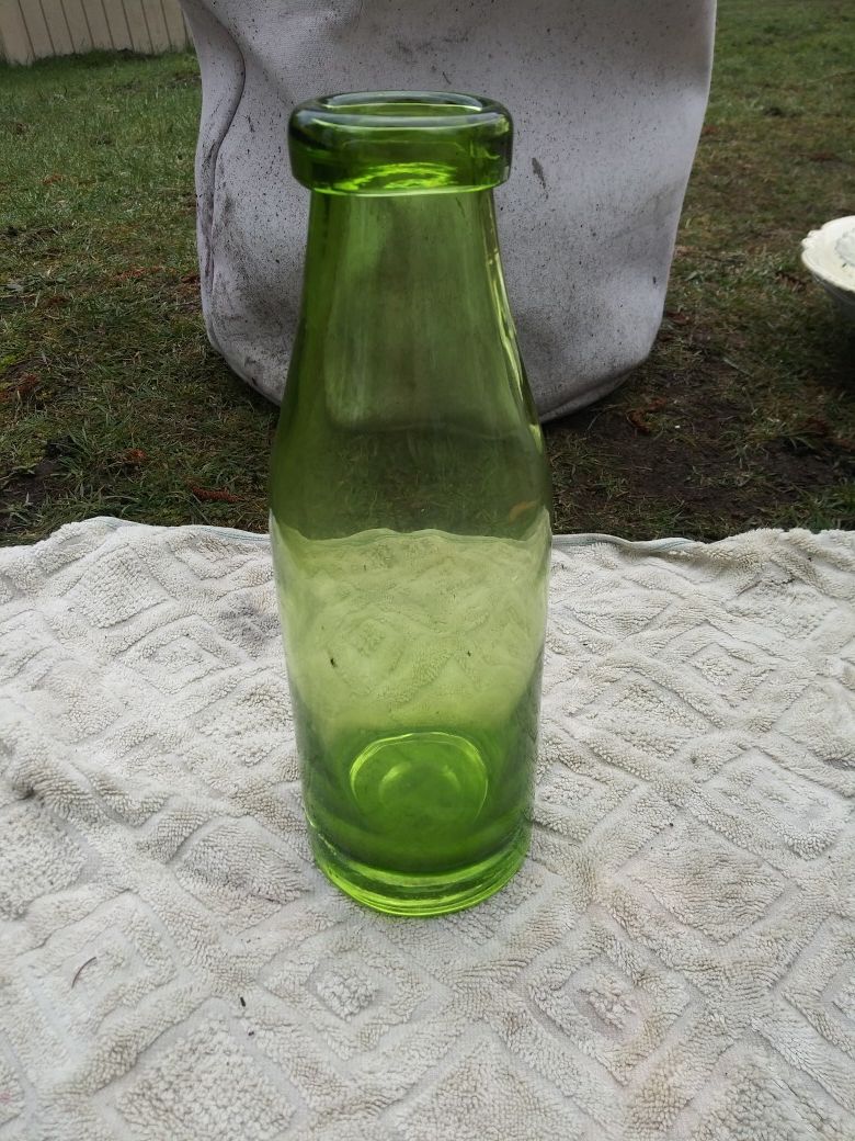 Vintage Green Glass Milk Bottle
