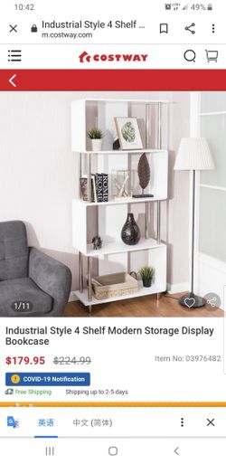 Industrial Style 4 Shelf Modern Storage Display Bookcase Hw61410wh