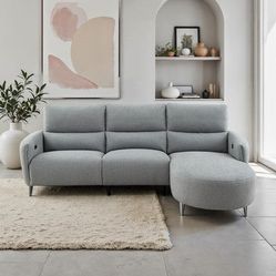 Brand New Gray Power Recliner Sectional With Rounded Chaise
