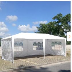 10 ft. x 20 ft. White Wedding Party Canopy Tent Outdoor Gazebo with 6-Removable Sidewalls