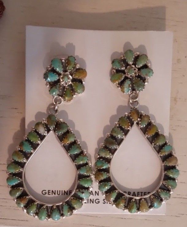 Navajo Handmade Royston Turquoise Earrings Sterling Silver