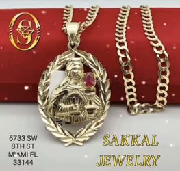 10K Gold Cuban Link With Santa Barbara Pendant. Finance Without Credit For $79