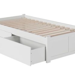 AFI Concord Twin Size Platform Bed with Footboard & Storage Drawers in White