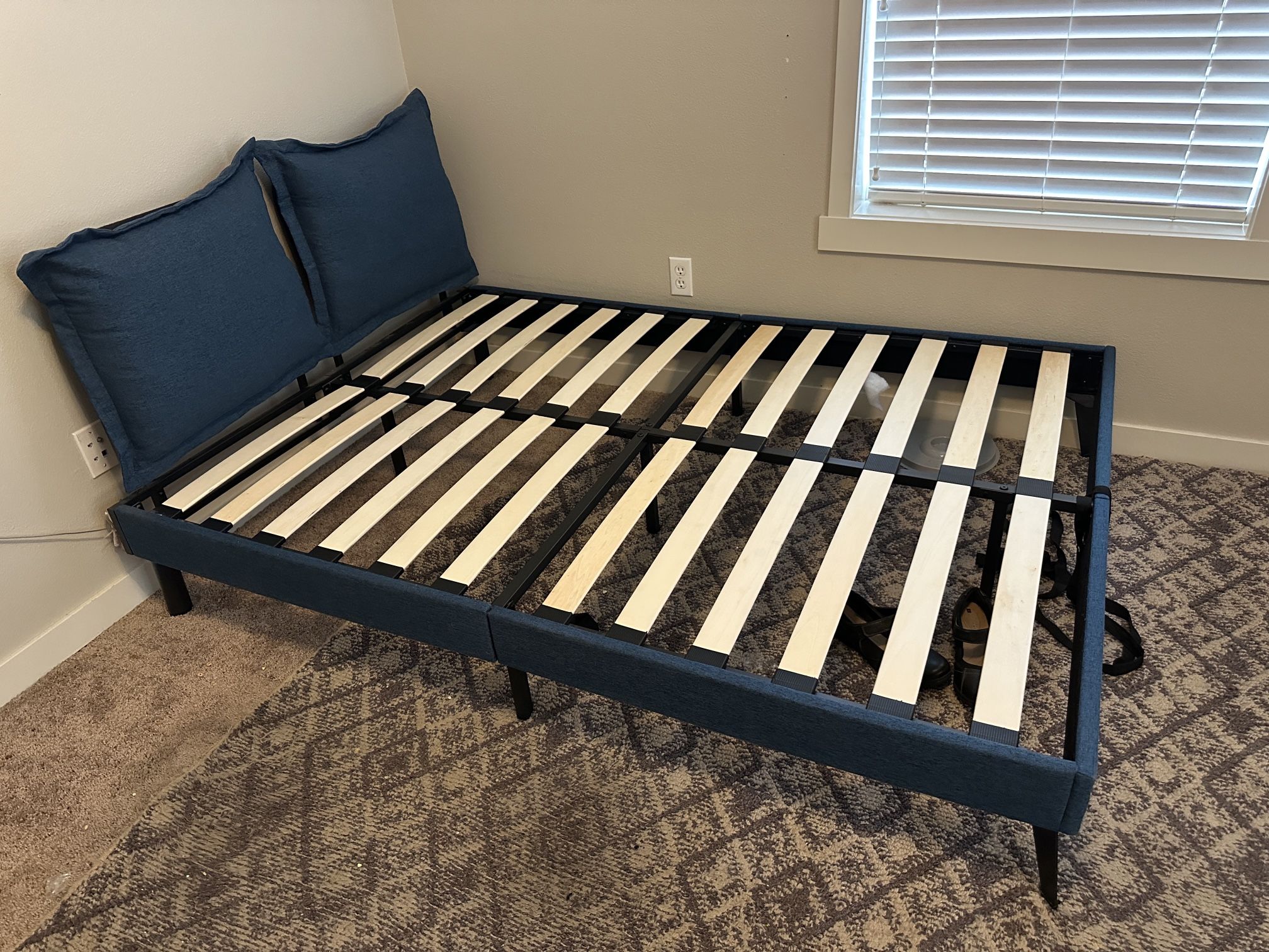Full Size Bed Frame w/ attached Pillow Headboard