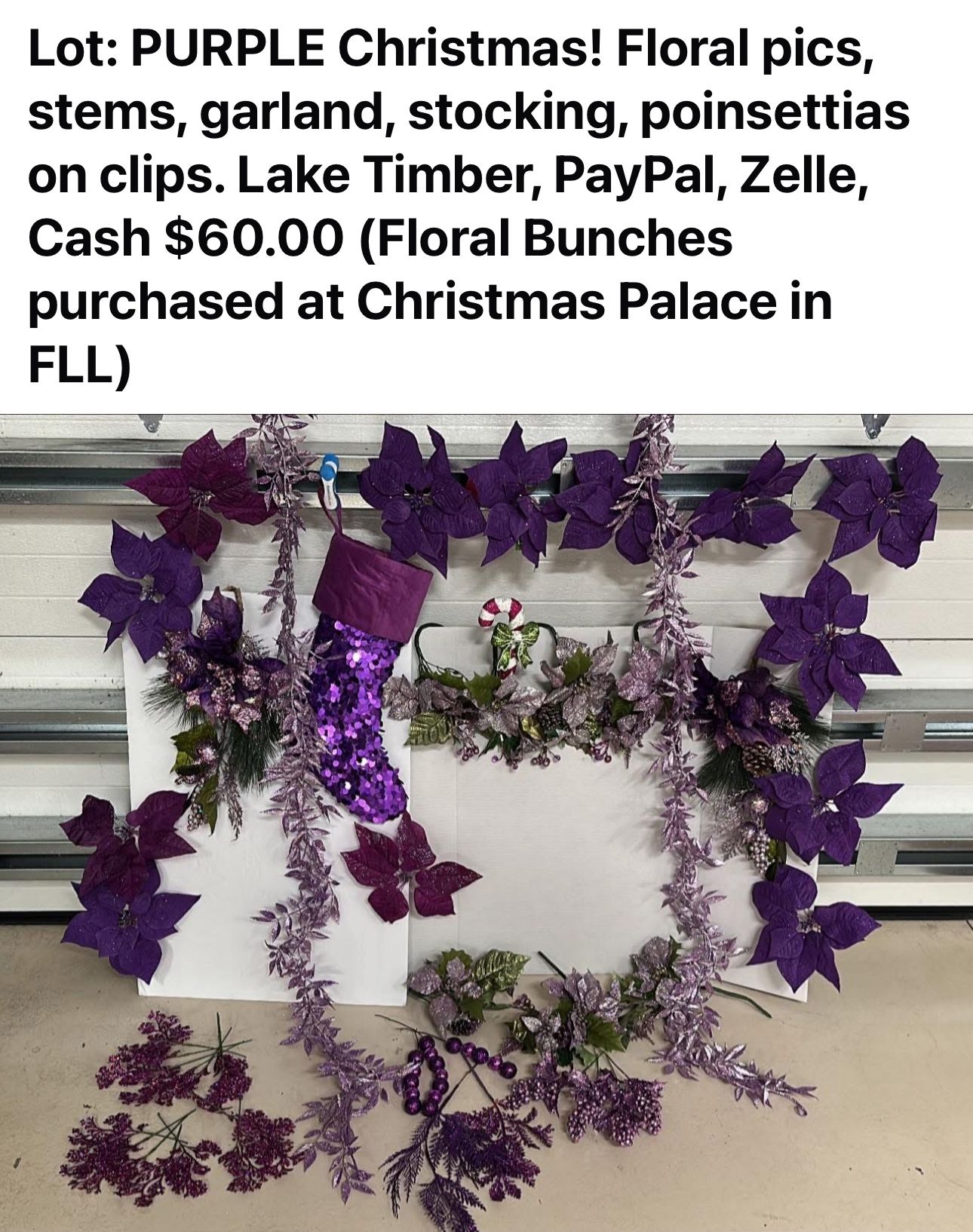 Christmas Decorations Purple LOT Flowers Glitter Garland