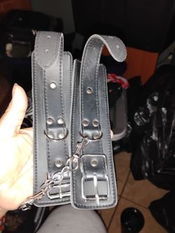 Black Leather Wrist Cuffs with Metal Hardware