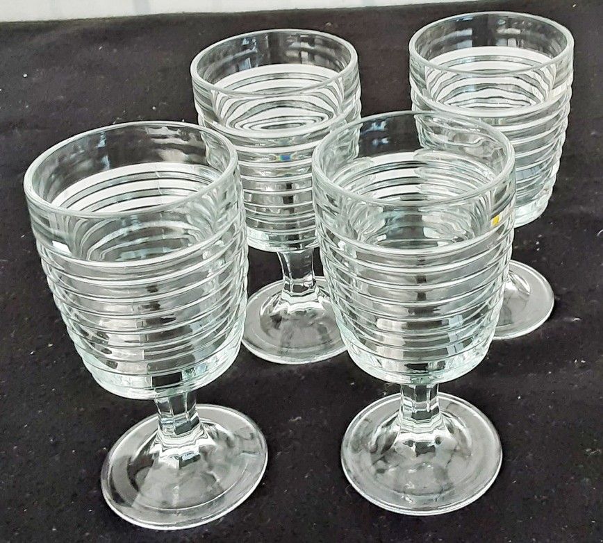 Art Deco Manhattan Glass Park Avenue Clear Footed Goblets X 4