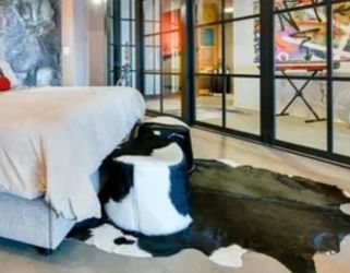 2 x Cow Print Ottoman Stoods Black White