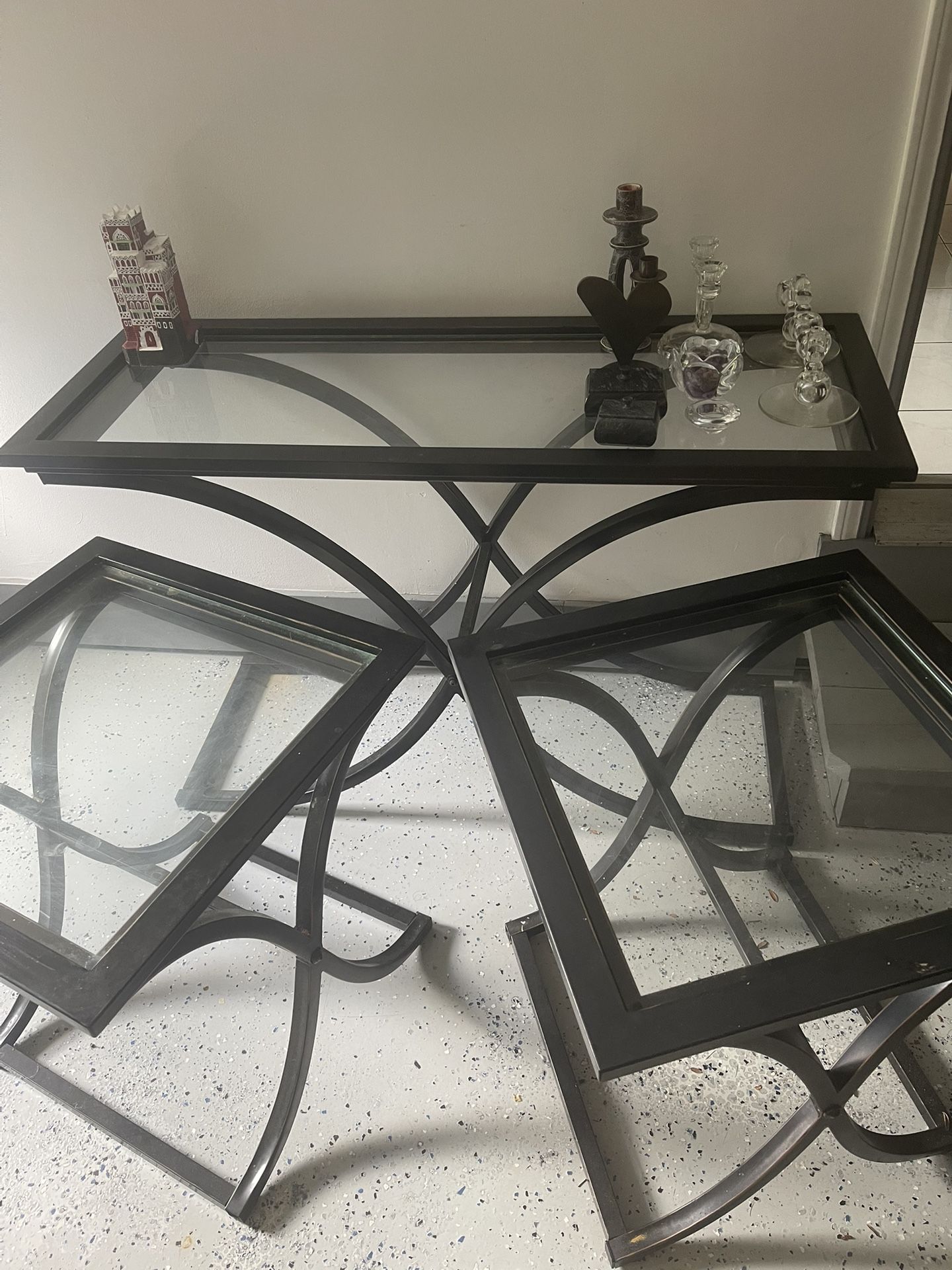 Elegant Glass & Metal Table Set – 3-Piece Set (1 Console + 2 Side Tables)