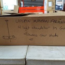 Uolfin 4 Light Modern Farmhouse Style Chandelier Pendant Light Fixture In Gold With Seeded Glass 