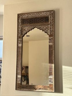 Moroccan Boho Carved Wood Mirror