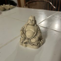 Vintage Chinese  Buddha Smiling Ivory Resin 1980's